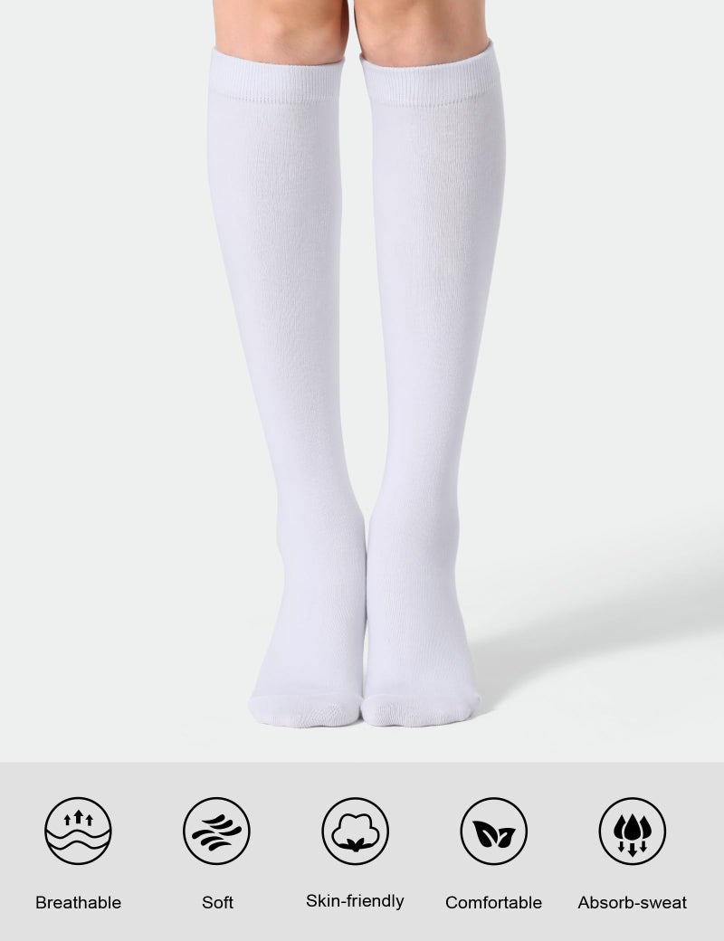 Joulli Women's Knee High Athletic Socks Stripe Tube Outdoor Sport Socks 3 Pairs, White - Image 2